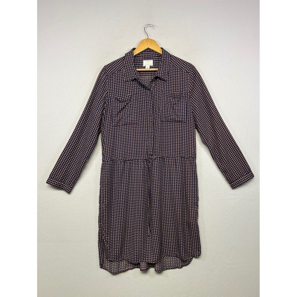Geometric Mod Caslon Womens LP Navy Orange Chevron Shirt Dress Office Business